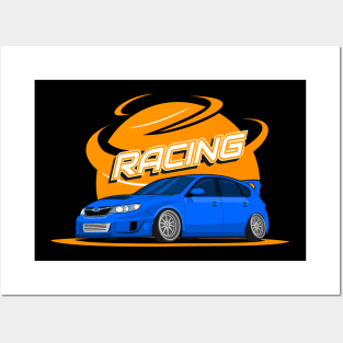 cool blue car with racing typografi Posters and Art